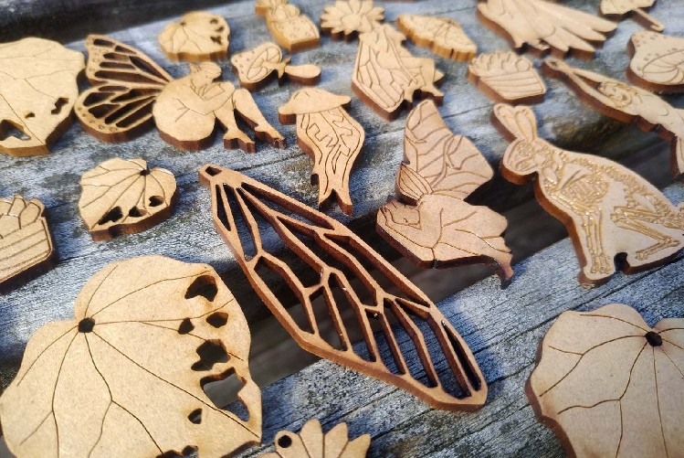 Laser cut charms and pins
